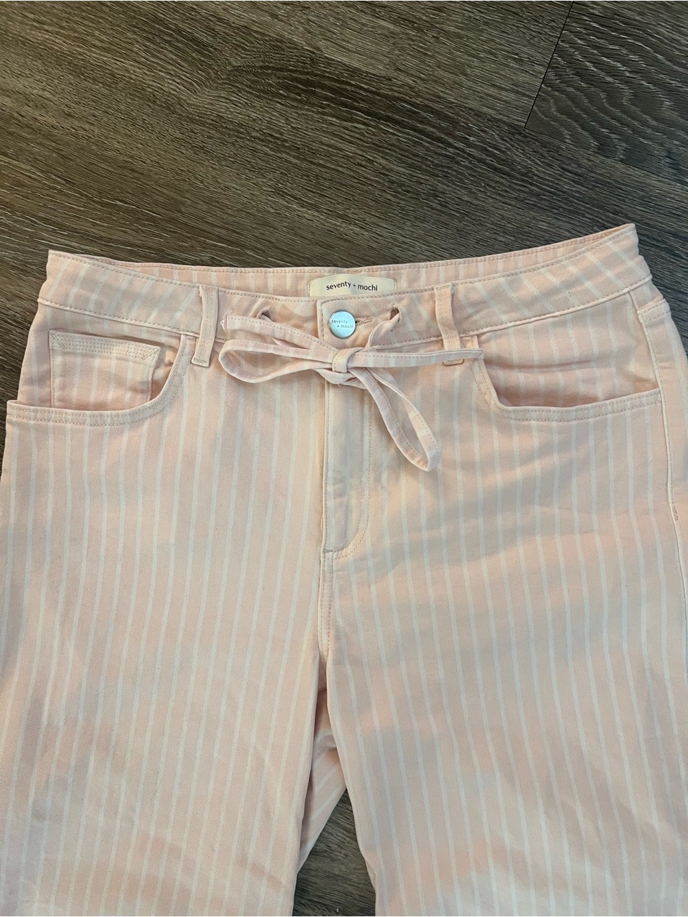 Seventy & Mochi Pink and White Striped Tie-Waist jeans
